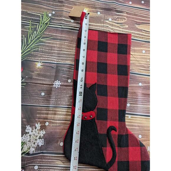 NEW Red Black Buffalo Plaid Cat Christmas Stocking With Bells Holiday - Picture 8 of 8